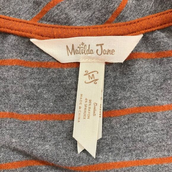 Matilda Jane Windsong Top M Gray Orange Striped Boho Tunic Casual Shirt - Picture 4 of 8